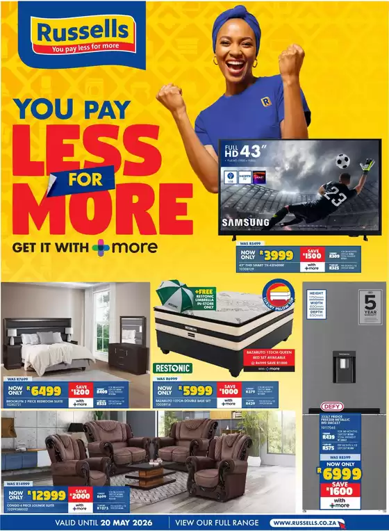 Russells catalogue in Grahamstown | You Pay Less For More | 2026-04-22T00:00:00.000Z - 2026-05-20T00:00:00.000Z