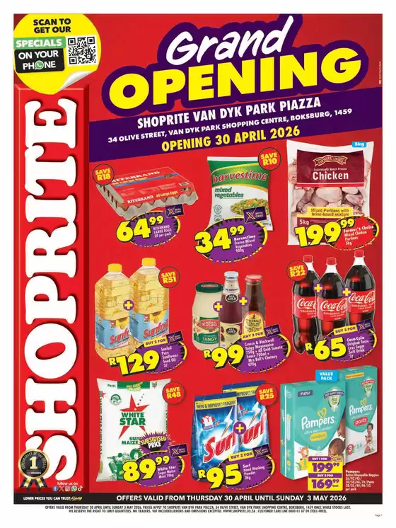 Shoprite catalogue | Shoprite Price Grand Opening Van Dyk Park Piazza 30 April - 3 May | 2026-04-30T00:00:00.000Z - 2026-05-03T00:00:00.000Z