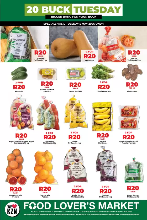 Food Lover's Market catalogue in Harrismith | KZN - R20 Buck Tuesday - 5 May 2026 | 2026-05-04T00:00:00.000Z - 2026-05-05T00:00:00.000Z