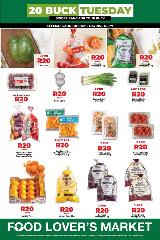 Food Lover's Market catalogue in Harrismith | EC - R20 Buck Tuesday - 5 May 2026 | 2026-05-04T00:00:00.000Z - 2026-05-05T00:00:00.000Z