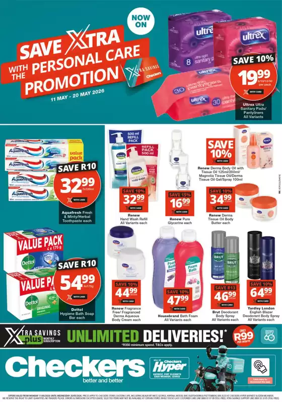 Checkers Hyper catalogue in Camperdown | Checkers Personal Care Promotion 11 May | 2026-05-10T00:00:00.000Z - 2026-05-20T00:00:00.000Z