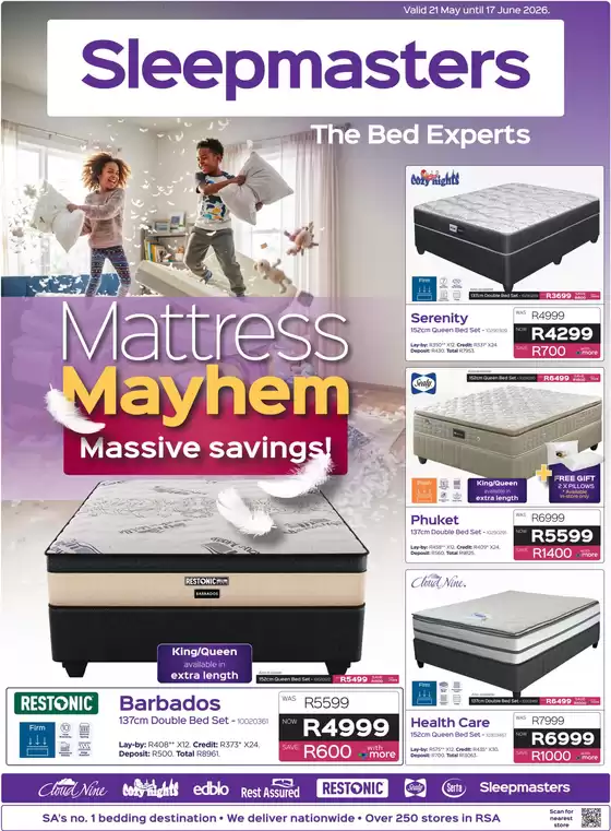 Sleepmasters catalogue | Mattress Mayhem Massive Savings! | 2026-05-22T00:00:00.000Z - 2026-06-17T00:00:00.000Z