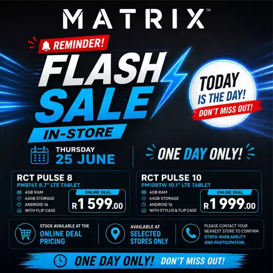 Matrix Warehouse catalogue in Ermelo | Flash Sale | 2026-06-25T00:00:00.000Z - 2026-06-25T00:00:00.000Z