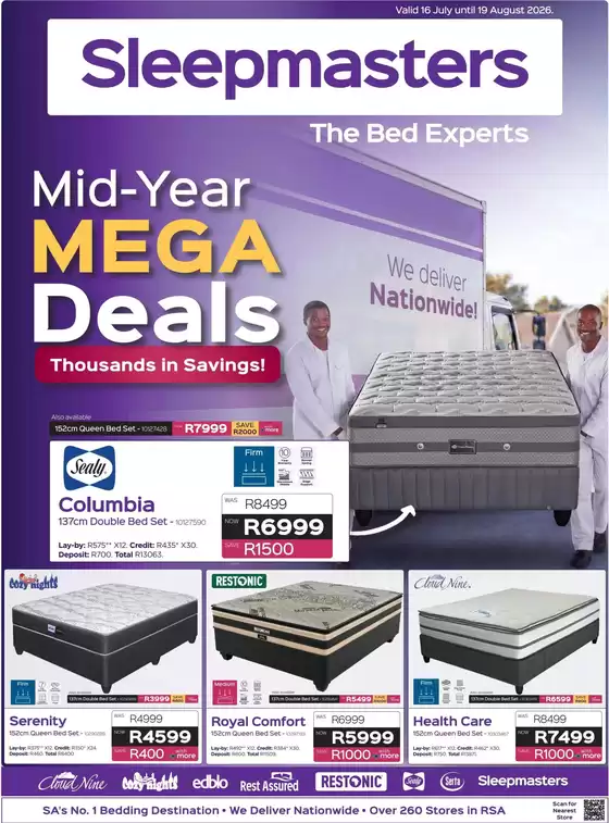 Sleepmasters catalogue in Sabie | Mid-year mega deals | 2026-07-16T00:00:00.000Z - 2026-08-19T00:00:00.000Z