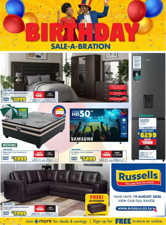 Russells catalogue in Soweto | Birthday Sale-A-Bration | 2026-07-16T00:00:00.000Z - 2026-08-19T00:00:00.000Z
