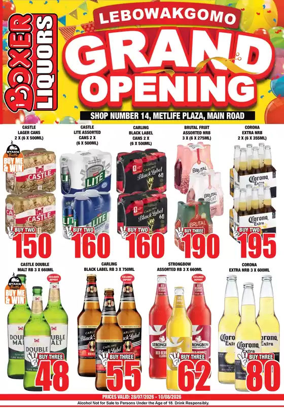 Boxer Liquors catalogue in Bloemfontein | Lebowakgomo Liquor Grand Opening | 2026-07-28T00:00:00.000Z - 2026-08-10T00:00:00.000Z