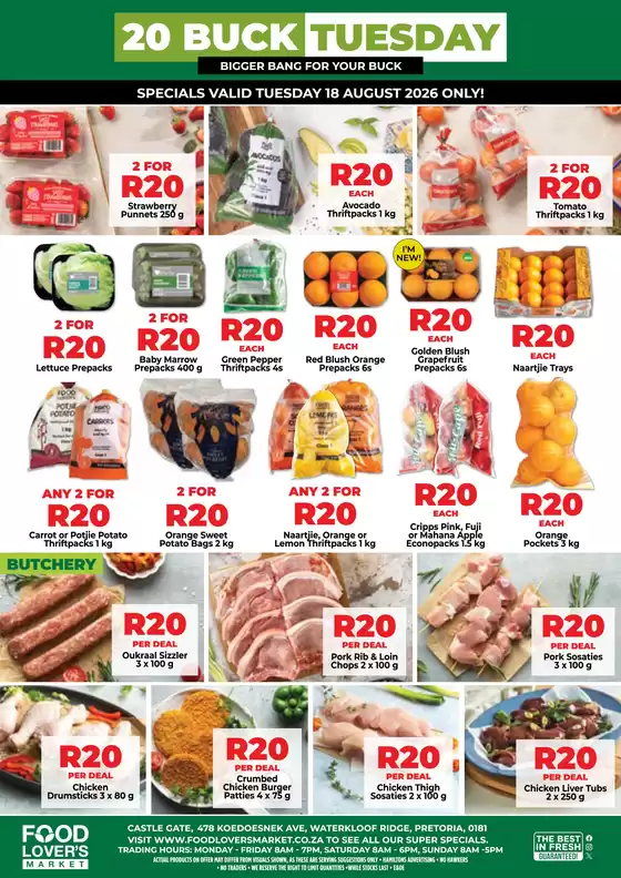 Food Lover's Market catalogue in Cape Town | Castle Gate - R20 Buck Tuesday - 18 August 2026 | 2026-08-17T00:00:00.000Z - 2026-08-18T00:00:00.000Z