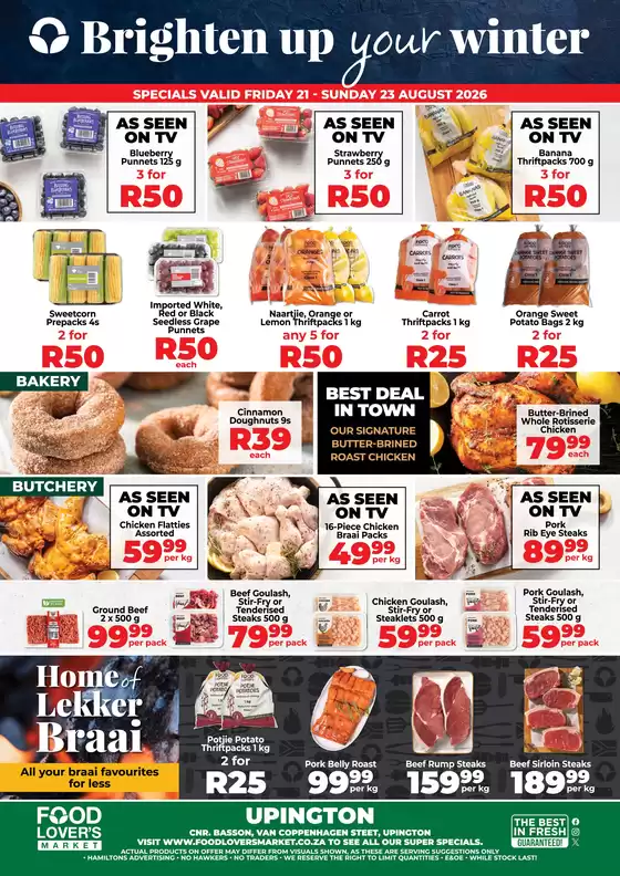 Food Lover's Market catalogue | Weekend Deals Upington 21 - 23 August 2026 | 2026-08-20T00:00:00.000Z - 2026-08-23T00:00:00.000Z