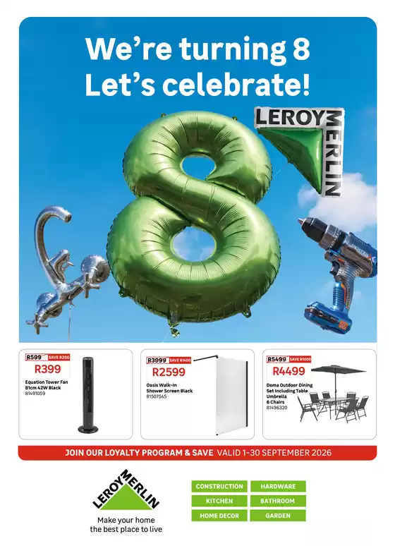 Leroy Merlin catalogue in Kraaifontein | Let’s celebrate! | 2026-09-01T00:00:00.000Z - 2026-09-30T00:00:00.000Z