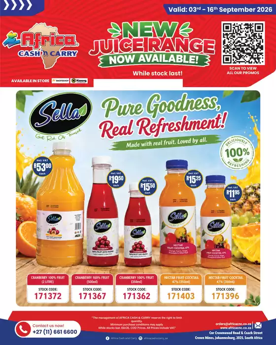 Africa Cash & Carry catalogue in Edenvale | Sella Promo 3- 16 September | 2026-09-03T00:00:00.000Z - 2026-09-16T00:00:00.000Z
