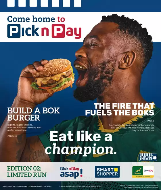 Pick n Pay catalogue in Pretoria | Pick n Pay Eat Like A Champion Specials | 2026-09-07T00:00:00.000Z - 2026-10-04T00:00:00.000Z