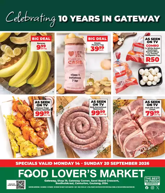 Food Lover's Market catalogue in Mafikeng | Gateway 10th Birthday Deals - 14 - 20 September 2026 | 2026-09-13T00:00:00.000Z - 2026-09-20T00:00:00.000Z
