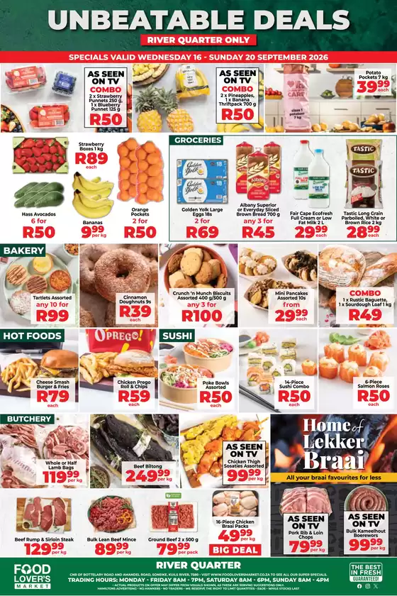 Food Lover's Market catalogue in KwaDukuza | Unbeatable Deals - River Quarter - 16 - 20 September 2026 | 2026-09-15T00:00:00.000Z - 2026-09-20T00:00:00.000Z