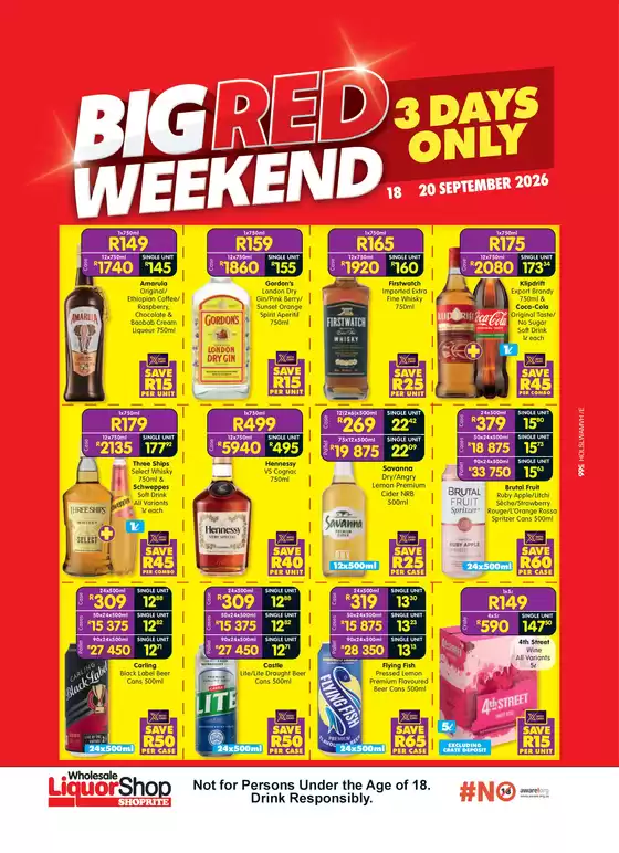 Shoprite LiquorShop catalogue in Mabopane | Shoprite Wholesale LiquorShop Big Red Weekend 18 - 20 September | 2026-09-14T00:00:00.000Z - 2026-09-20T00:00:00.000Z