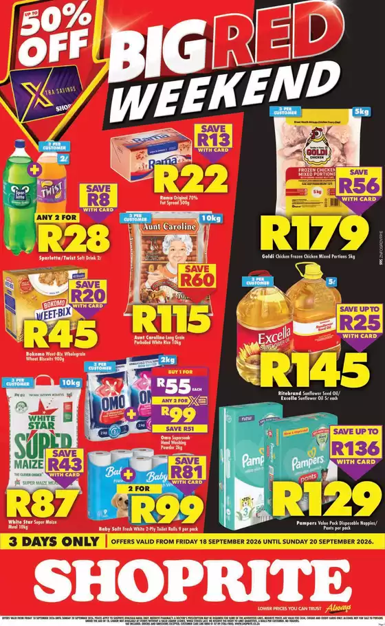 Shoprite catalogue | Shoprite Big Red Weekend KwaZulu-Natal 18 - 20 September | 2026-09-14T00:00:00.000Z - 2026-09-20T00:00:00.000Z