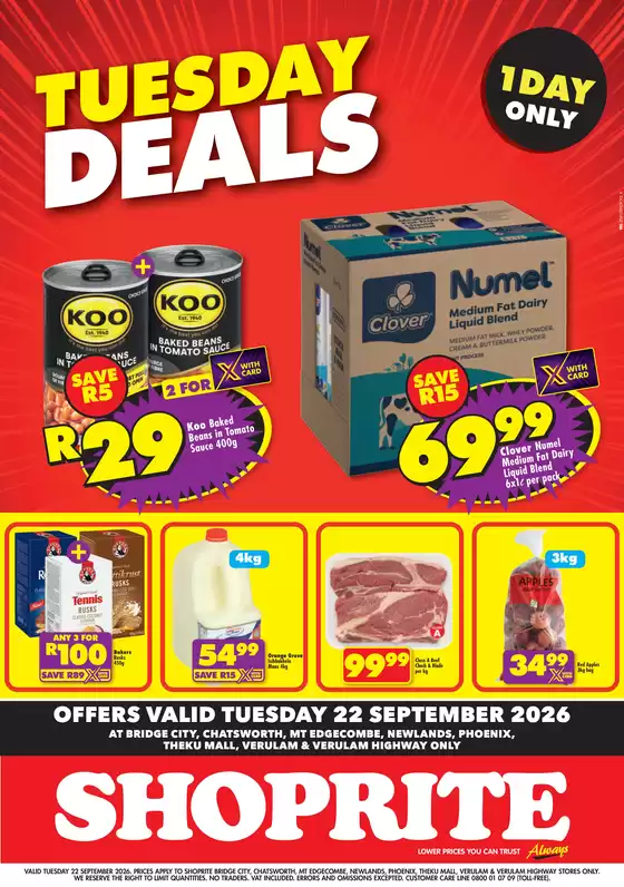 Shoprite catalogue in Ga-Kgapane | Shoprite Tuesday Deals Exclusive KwaZulu-Natal Valid 22 September | 2026-09-21T00:00:00.000Z - 2026-09-22T00:00:00.000Z