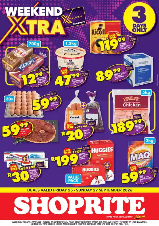 Shoprite catalogue | Shoprite Weekend Xtra 25 September - 27 September | 2026-09-24T00:00:00.000Z - 2026-09-27T00:00:00.000Z