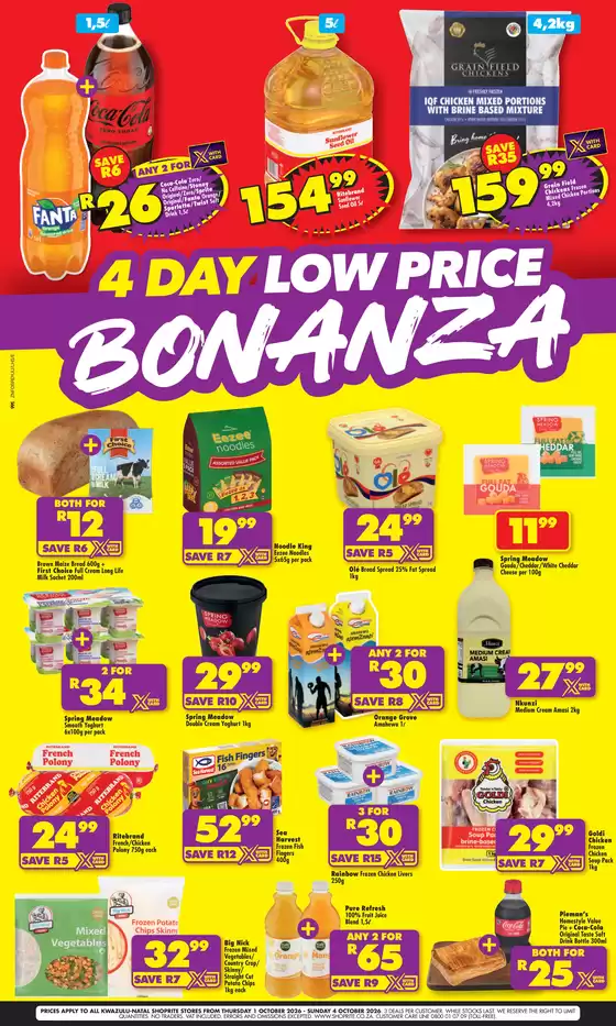 Shoprite catalogue | Shoprite Low Price Bonanza KwaZulu-Natal 1 October - 4 October | 2026-09-30T00:00:00.000Z - 2026-10-04T00:00:00.000Z