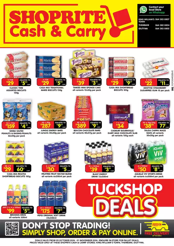 Shoprite catalogue | Shoprite Cash Carry Tuckshop Deals Eastern Cape 5 October - 1 November | 2026-10-04T00:00:00.000Z - 2026-11-01T00:00:00.000Z