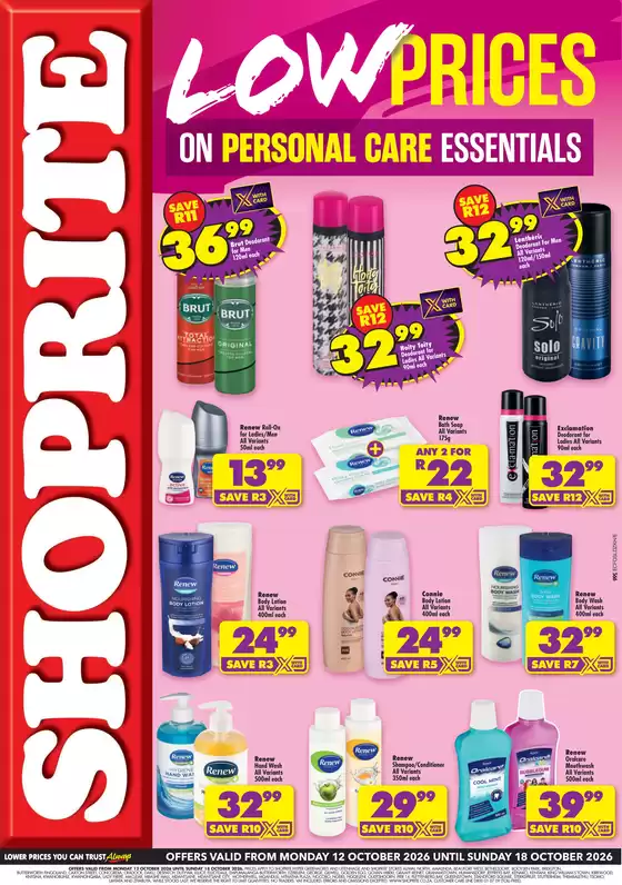 Shoprite catalogue in Lady Grey | Shoprite Personal Care Essentials Eastern Cape 12 October - 18 October | 2026-10-11T00:00:00.000Z - 2026-10-18T00:00:00.000Z