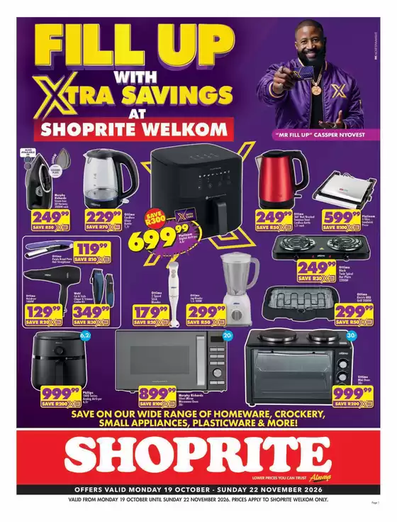 Shoprite catalogue | Shoprite Xtra Savings Favourites Welkom 19 October - 22 November | 2026-10-18T00:00:00.000Z - 2026-11-22T00:00:00.000Z