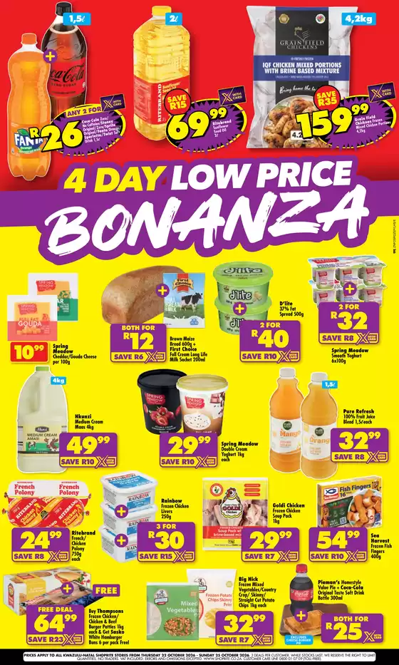 Shoprite catalogue in Lenasia | Shoprite Low Price Bonanza KwaZulu-Natal 22 October - 25 October | 2026-10-21T00:00:00.000Z - 2026-10-25T00:00:00.000Z