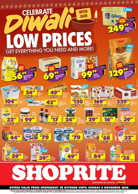 Shoprite catalogue in Alberton | Shoprite Diwali Low Prices KwaZulu-Natal 28 October - 8 November | 2026-10-27T00:00:00.000Z - 2026-11-08T00:00:00.000Z