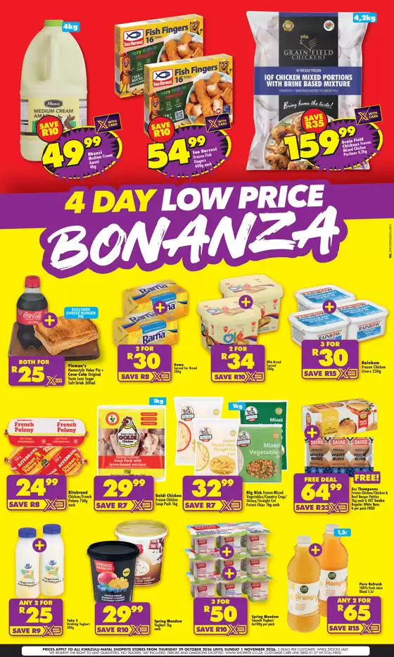 Shoprite catalogue in Alberton | Shoprite Low Price Bonanza KwaZulu-Natal 29 October - 1 November | 2026-10-28T00:00:00.000Z - 2026-11-01T00:00:00.000Z