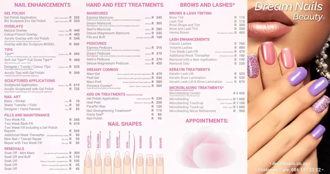 Dream Nails Treatment Menu 2024/2025