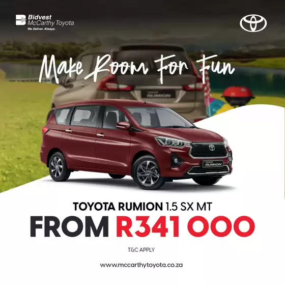 McCarthy Toyota catalogue in Pretoria | Make Room For Fun | 2025-07-09T00:00:00.000Z - 2025-07-23T00:00:00.000Z