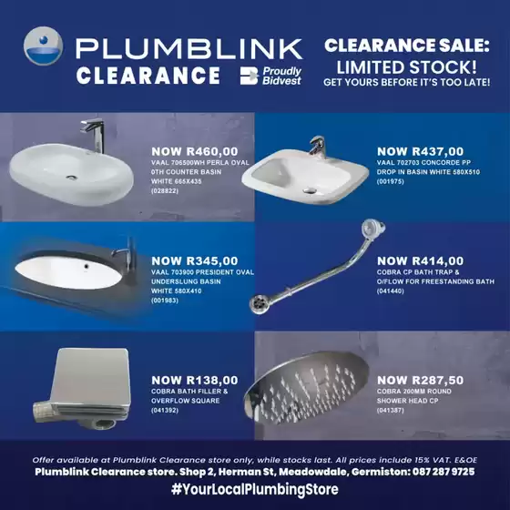 Plumblink catalogue in Durban | Clearance Sale | 2025-07-28T00:00:00.000Z - 2025-08-04T00:00:00.000Z