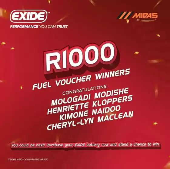 Midas catalogue in King William's Town | Fuel voucher winners | 2025-08-01T00:00:00.000Z - 2025-08-04T00:00:00.000Z