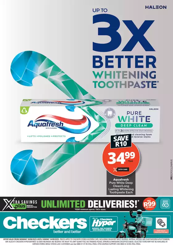 Checkers catalogue in Port Elizabeth | Checkers Aquafresh Promotion 18 August | 2025-08-18T00:00:00.000Z - 2025-09-14T00:00:00.000Z