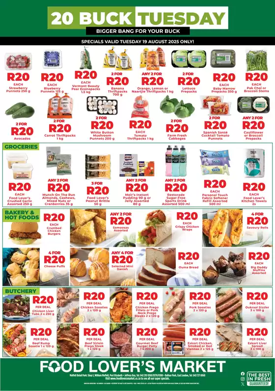 Food Lover's Market catalogue in Bushbuckridge | EC – R20 Buck Tuesday – 19 August 2025 – ONLY | 2025-08-19T00:00:00.000Z - 2025-08-19T00:00:00.000Z