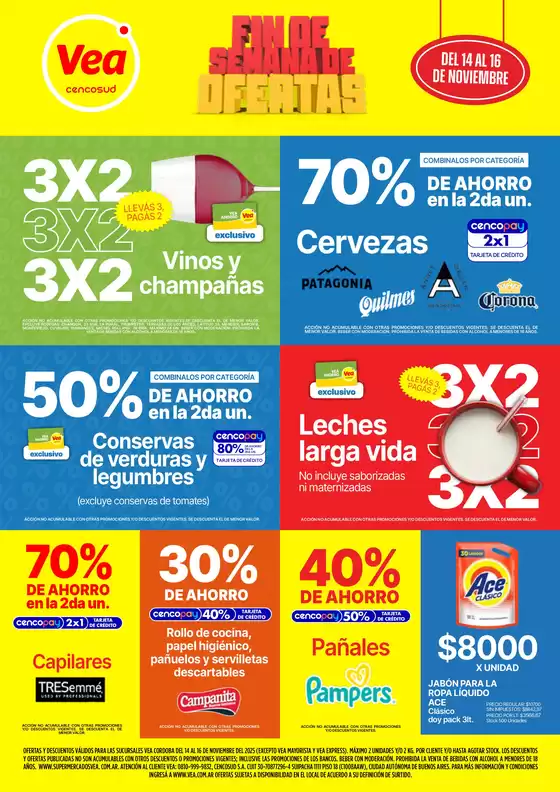 Catálogo Supermercados Vea en Neuquén | Ofertas fin de semana | Córdoba | 2025-11-14T00:00:00.000Z - 2025-11-16T00:00:00.000Z
