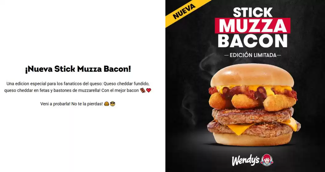 Catálogo Wendy's | Nueva Stick Muzza Bacon | 2025-11-18T00:00:00.000Z - 2025-11-30T00:00:00.000Z