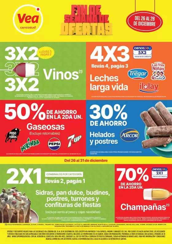 Catálogo Supermercados Vea en Oncativo | Ofertas fin de semana Cuyo | 2025-12-26T00:00:00.000Z - 2025-12-31T00:00:00.000Z