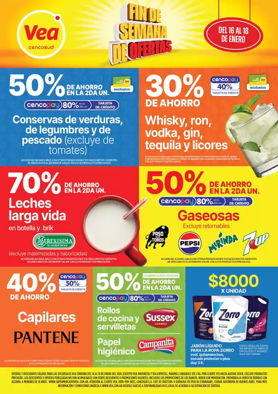 Catálogo Supermercados Vea | Ofertas fin de semana | Córdoba | 2026-01-16T00:00:00.000Z - 2026-01-18T00:00:00.000Z