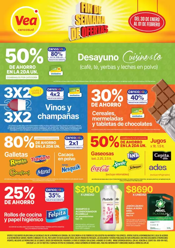 Catálogo Supermercados Vea en Temperley | Ofertas fin de semana | Córdoba | 2026-01-30T00:00:00.000Z - 2026-02-01T00:00:00.000Z
