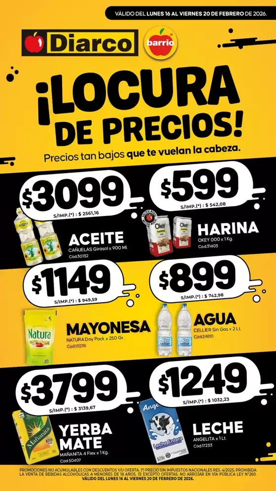 Catálogo Diarco en Salta | ESPECIAL LOCURA DE PRECIOS | 2026-02-16T00:00:00.000Z - 2026-02-20T00:00:00.000Z