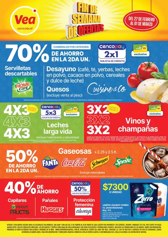 Catálogo Supermercados Vea | Ofertas fin de semana Cuyo | 2026-02-27T00:00:00.000Z - 2026-03-01T00:00:00.000Z