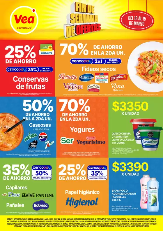 Catálogo Supermercados Vea en Villa Carlos Paz | Oferta fin de semana | 2026-03-13T00:00:00.000Z - 2026-03-15T00:00:00.000Z