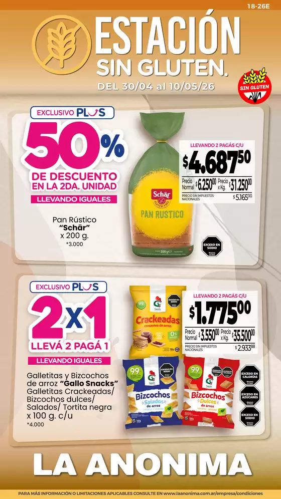 Catálogo La Anonima | Libre de Gluten | 2026-04-30T00:00:00.000Z - 2026-05-10T00:00:00.000Z