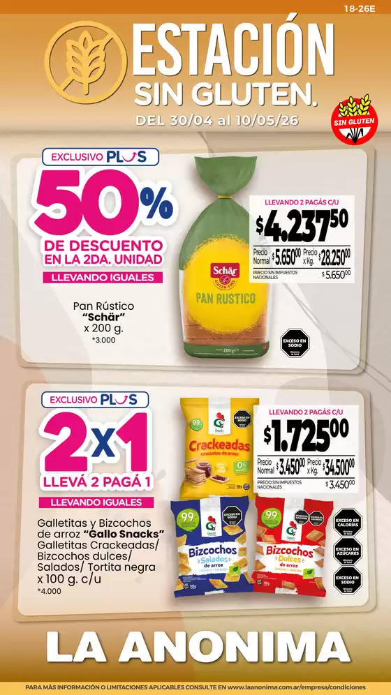 Catálogo La Anonima | Libre de Gluten | 2026-04-30T00:00:00.000Z - 2026-05-10T00:00:00.000Z