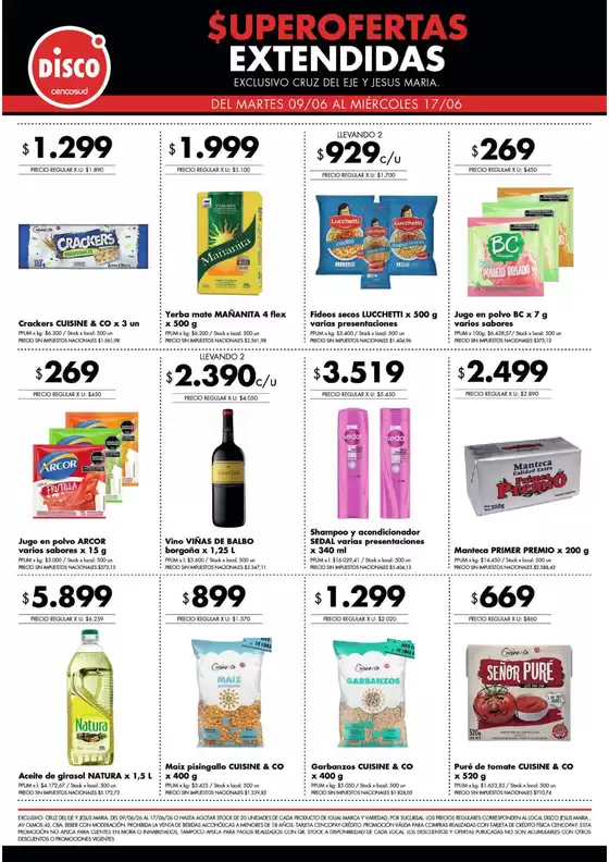 Catálogo Disco | Superofertas extendidas - Cruz del Eje y Jesus Maria | 2026-06-09T00:00:00.000Z - 2026-06-17T00:00:00.000Z