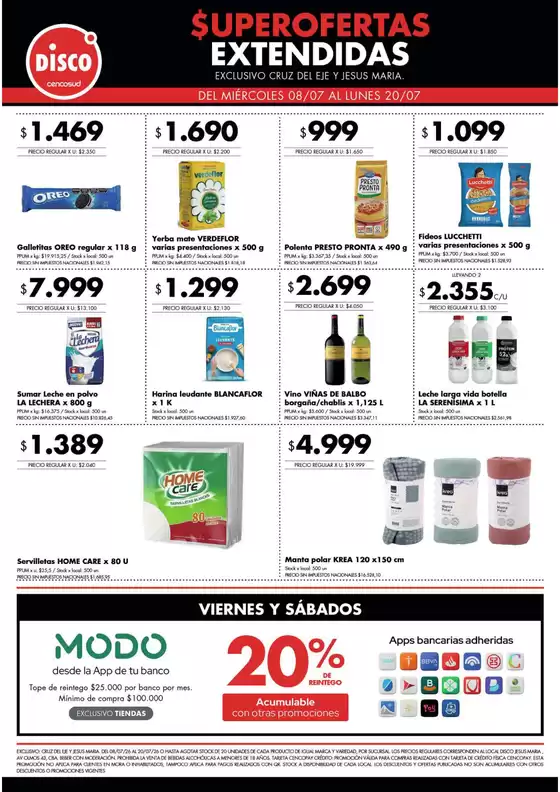 Catálogo Disco | Superofertas extendidas - Cruz del Eje y Jesus Maria | 2026-07-08T00:00:00.000Z - 2026-07-20T00:00:00.000Z