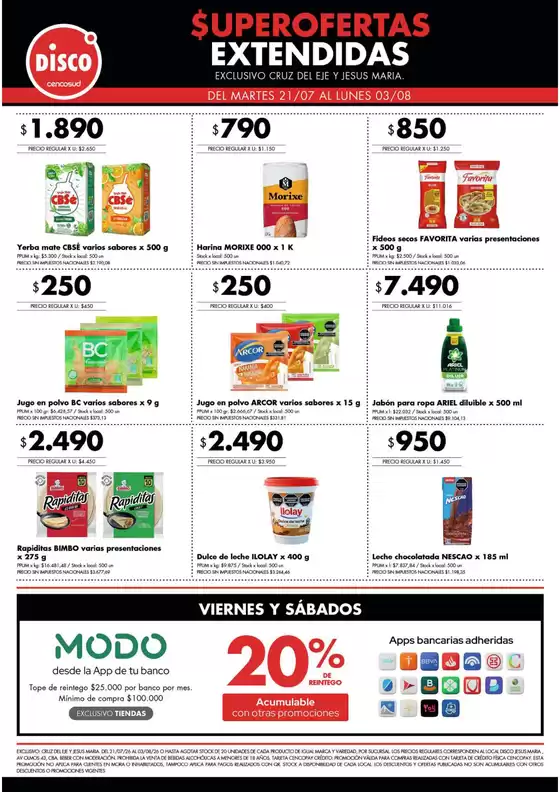 Catálogo Disco | Superofertas extendidas - Cruz del Eje y Jesus Maria | 2026-07-21T00:00:00.000Z - 2026-08-03T00:00:00.000Z