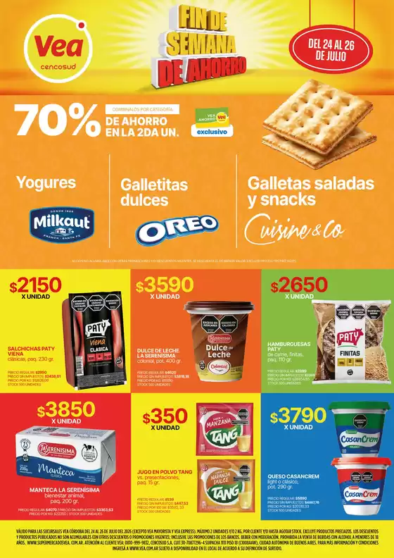 Catálogo Supermercados Vea | Fin de semana de ahorro Córdoba | 2026-07-24T00:00:00.000Z - 2026-07-26T00:00:00.000Z