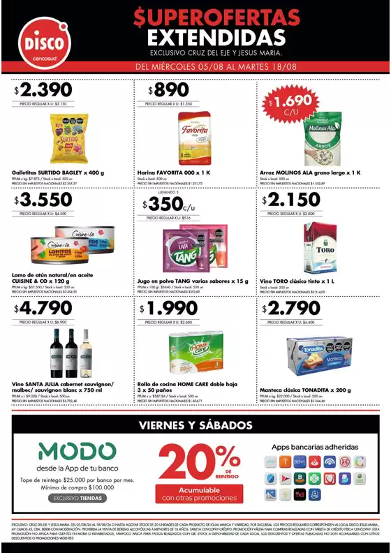 Catálogo Disco | Superofertas extendidas - Cruz del Eje y Jesus Maria | 2026-08-04T00:00:00.000Z - 2026-08-18T00:00:00.000Z