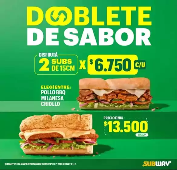 Catálogo Subway | Promocion! | 2026-08-20T00:00:00.000Z - 2026-08-31T00:00:00.000Z